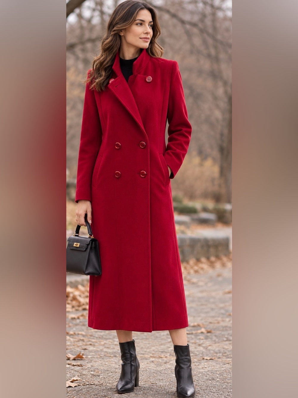 Vintage Raspberry Red Wool Coat Double Breasted M